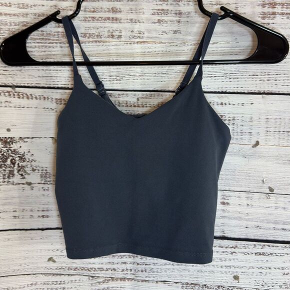 Athleta Girl Tank Top size Medium Cropped built in Bra Adjustable Strap Gray - Picture 5 of 13